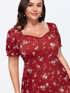 Floral Print Shirred Ruffled Midi Dress
