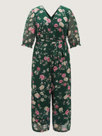 Floral Print Stretchy Waist Drawstring Jumpsuit
