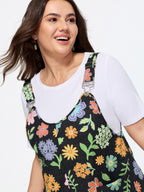 Floral Print Overall Straps Mini Dress