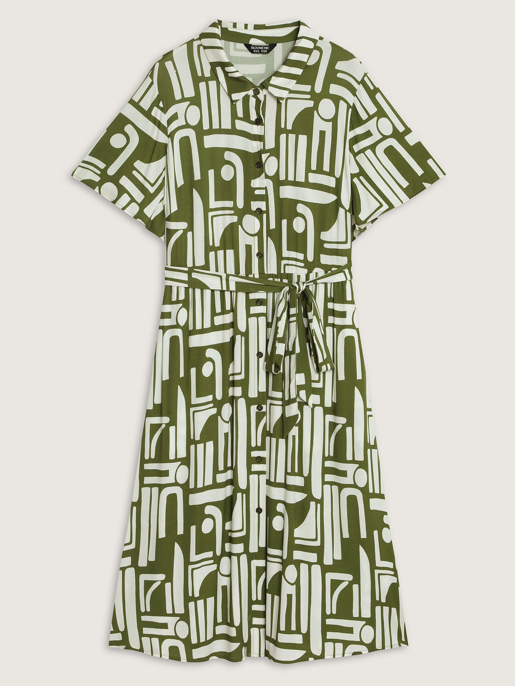 Geometric Print Pockets Collared Midi Dress