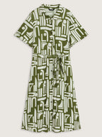 Geometric Print Pockets Collared Midi Dress