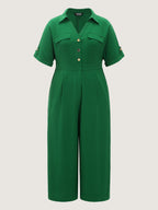 Button Placket Pockets Wide-Leg Jumpsuit