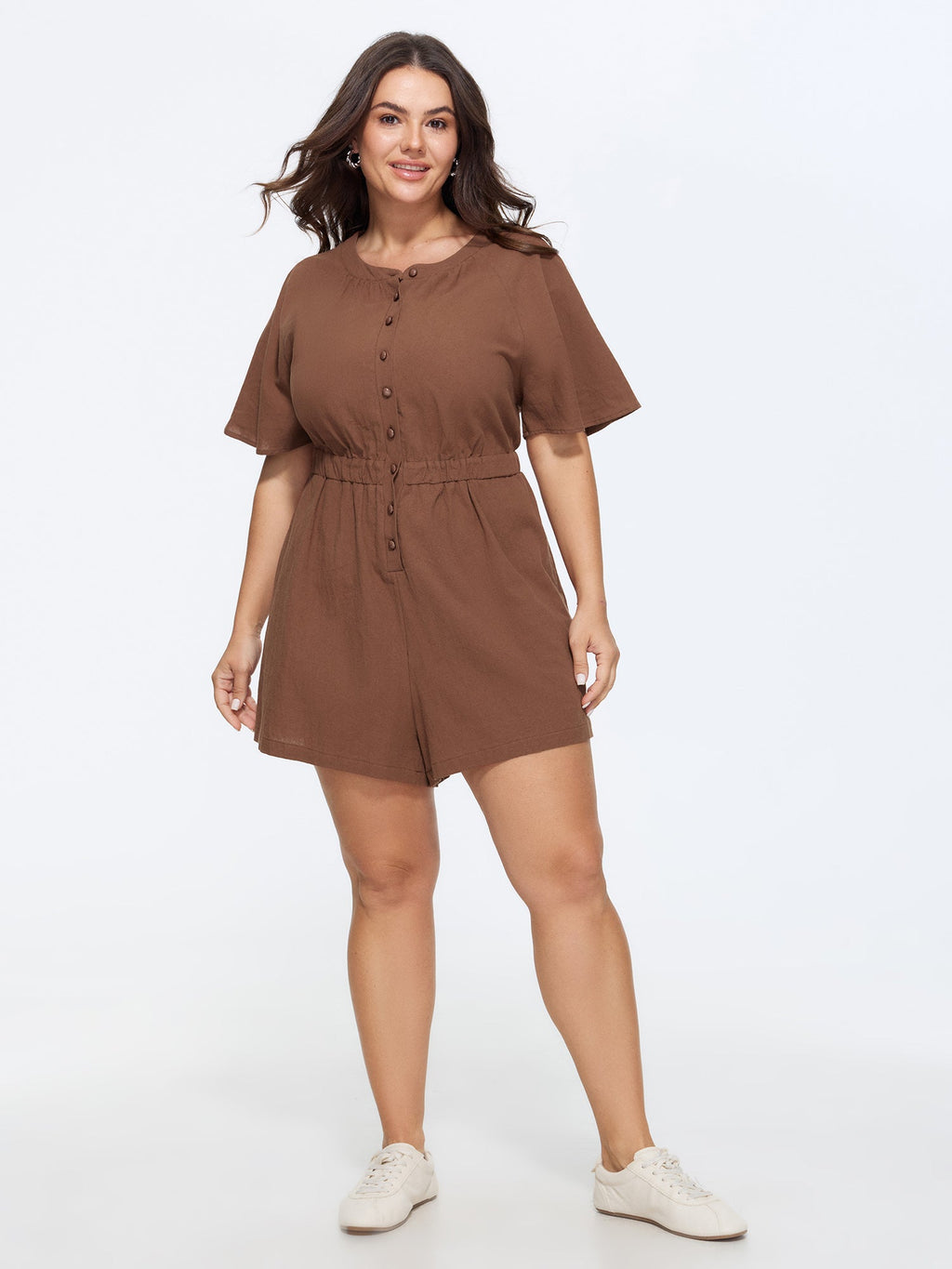 Cotton Split Neckline Pockets Romper