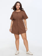 Cotton Split Neckline Pockets Romper