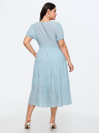 Shirred Waist Tiered Flowy Midi Dress