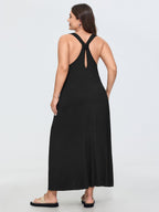 Supersoft Stretchy Wide-Straps Plain Maxi Dress