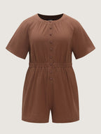 Cotton Split Neckline Pockets Romper