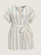 Striped Print Stretchy Waist-Tie Romper