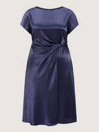 Sleek Satin Draped Waist Midi Dress