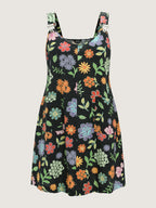 Floral Print Overall Straps Mini Dress