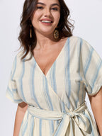 Striped Print Stretchy Waist-Tie Romper